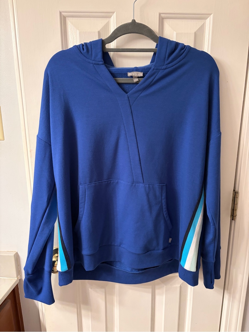 Cobalt Blue Hooded Pullover with Side Stripe Detail T by Talbots
